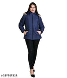 Winter blue nylon jacket with long sleeves, solid design for men, size L (bust 42in, length 28in), made in India