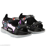 Black Velcro indoor outdoor sandals for boys girls kids, with purple detailing