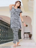 Zebra printed viscose rayon kaftan & satin pyjama night suit, soft and premium quality, side pocket and kaftan sleeves, made in India