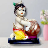 Resin Lord Krishna Makhan Chor Idol, 15.5cm x 18.5cm x 9cm Indian decorative figurine for pooja room or home decoration