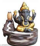 Handcrafted resin Adi Shankara SHIV JI and golden Ganeshji Backflow Incense Holder Showpiece, 11cmx10cmx10cm, includes 30 free backflow incense cones