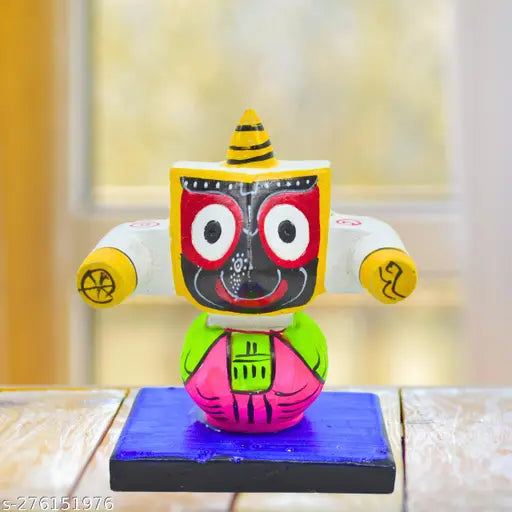 Exquisite ceramic Lord Jagannath car dashboard decor (7x8x5cm), Indian spiritual idol for vehicles