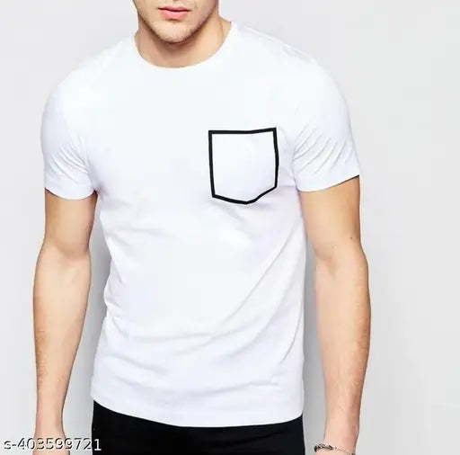 White polyester printed half sleeve T-shirt for men (M/38in, L/40in), Indian origin