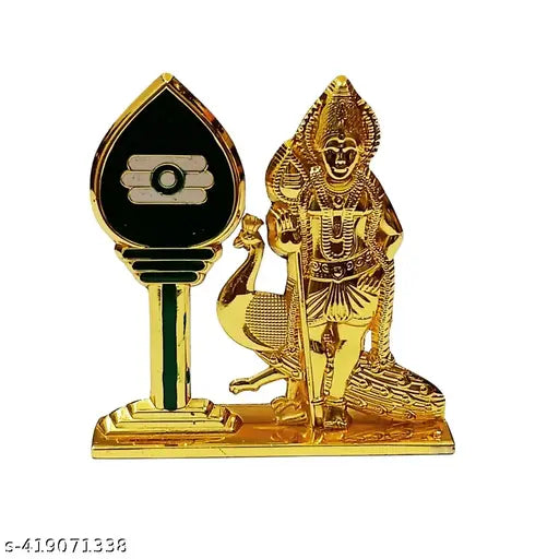 Metal Murugan figurine for car dashboard, home decor, or pooja room - Indian religious art piece