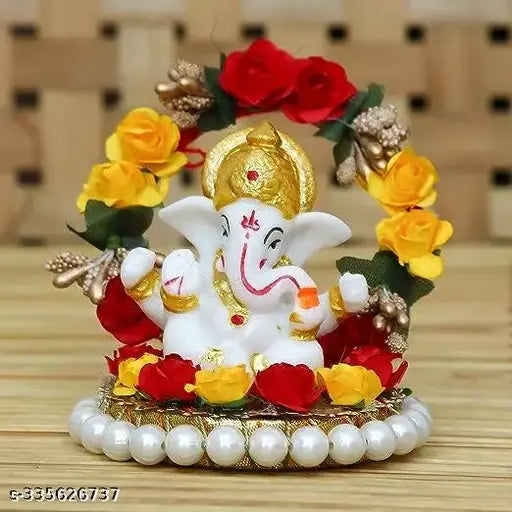 Red, white, and yellow marble Diksha Collection Ganesh idol showpiece (62 cm)
