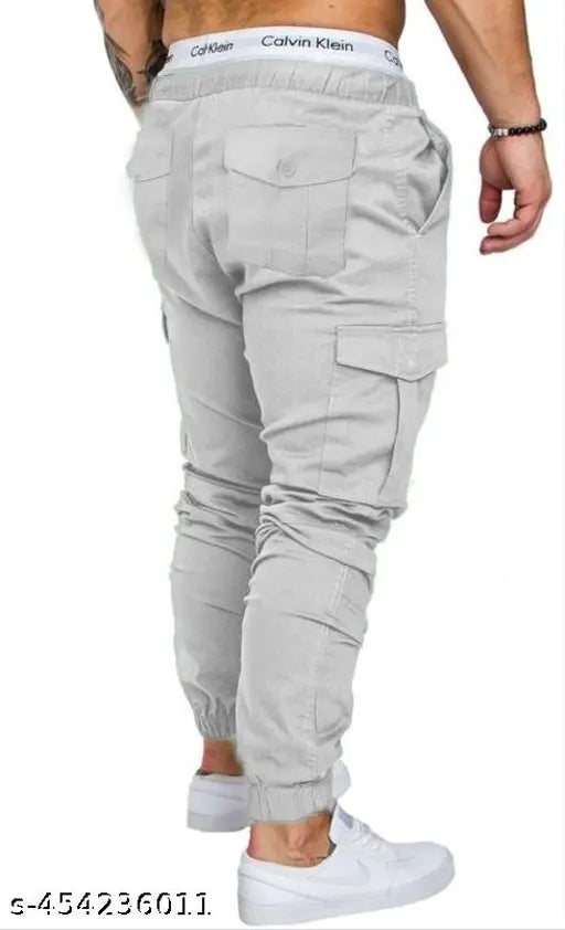 Men's khaki cargo joggers with pockets and zippers