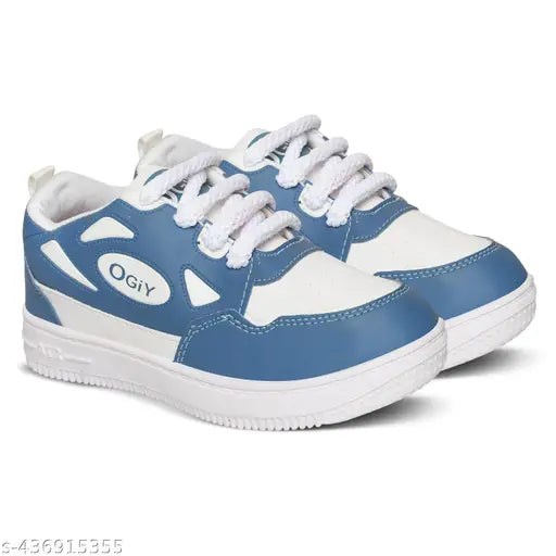 Black and white casual sneakers with lightweight synthetic upper and lace up design