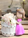 Multicolor resin handicraft girl pot (12cm), adorable succulent vase for home office decor