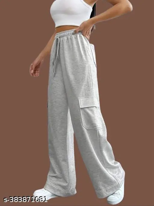 Grey cotton blend women's trousers with 6 pockets, relaxed fit