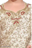 Marron and gold cotton blend Patiala suit for girls (A-line dhoti pants with embroidered sleeveless top, digital print, inner soft crepe, net dupatta with lace border) - Party wear, best for weddings, ceremonies, birthdays, festivals