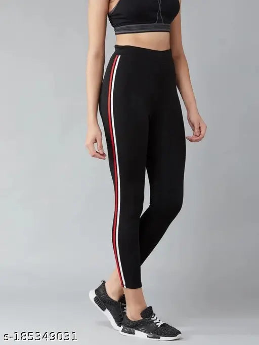 Striped Lycra leggings, 4500 rad white gym wear for girls & women, free size workout trousers with stretchable jeggings design and ankle length, Indian made