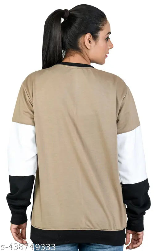 Colorblocked fleece sweatshirt for women, long sleeves, printed by SHAUN, winter wear, India origin