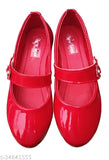 Synthetic red ballerinas for girls partywear, woven design with velcro fastening, various sizes available from 18-21 Months to 10 Years