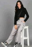 Grey NSCARGOWOMEN sweatpants with black trim and side pockets