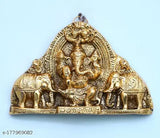 Metal Ganesha statue with elephants, Indian decorative showpiece for wall hanging