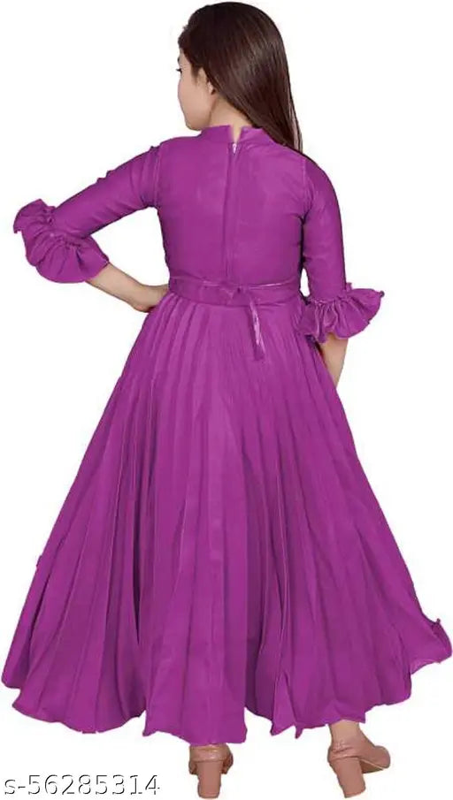Embellished silk kids gown, three-quarter sleeves, fancy party wear for girls aged 11-15 (India origin)