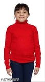 Red woolen high neck kids' full sleeve thermal, warm, and comfortable winter top.