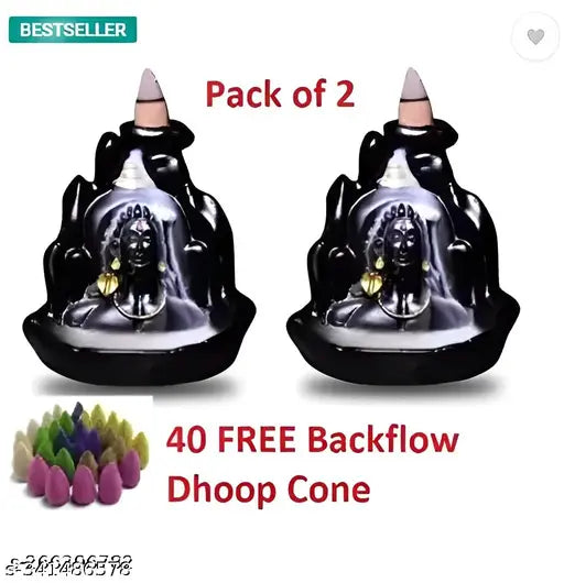 Poly Resin Adi Shankara Mahadev Murti combo pack with 30 backflow cones - Indian spiritual home decor