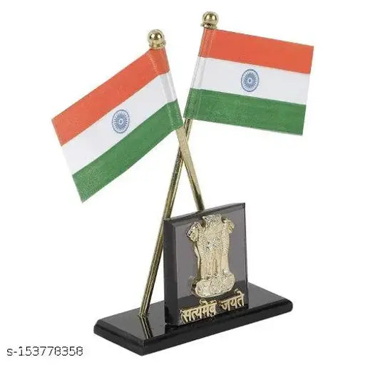 Indian double-sided multicolor Pepino Satyamev Jayte car dashboard flag with Ashoka Chakra, suitable for home or office