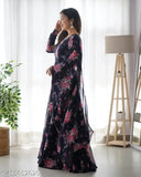 Black Georgette printed anarkali gown for women, three-quarter sleeves, size S to XXL