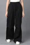 Womens loose fit, cotton blend cargo trousers with four pockets and adjustable drawstring bottom
