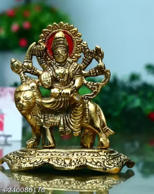 Durga Maa Murti Metal Gold showpiece (14cm), Indian home decor, temple or car accessory