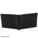 Black faux leather men's wallet, premium quality with 2 compartments, free size (L5cm x W2cm)