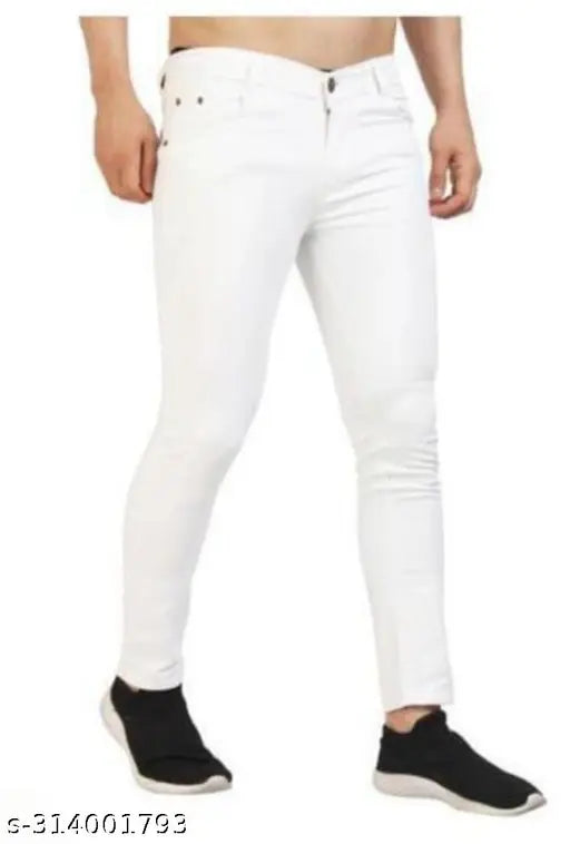 Denim Flaying Men Plain White Jeans, solid color, size options: 28, 30, 32 (28W x 41L x 32H; 30W x 41L x 34H; 32W x 41L x 36H) - Indian denim apparel