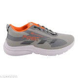 Grey and orange Elecant laceup sports running shoes with a race design, suitable for kids' athletic wear