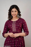 Women's Rayon Printed Anarkali Kurta in Wine, Firozi, Turkish - 3/4 Sleeve, Calf Length, Round Neck, Comfortable & Breathable, Formal/Casual wear, available in S-XXXL sizes