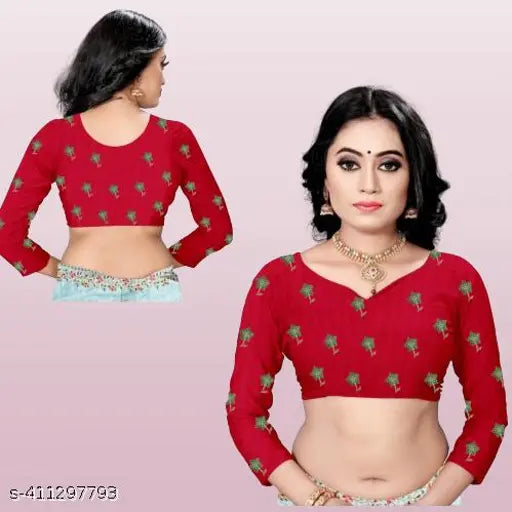 Red and white embroidered saree with matching blouse