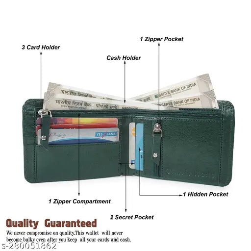 Faux leather men's wallet, classic world fancy purse with two compartments, solid design, country of origin: India