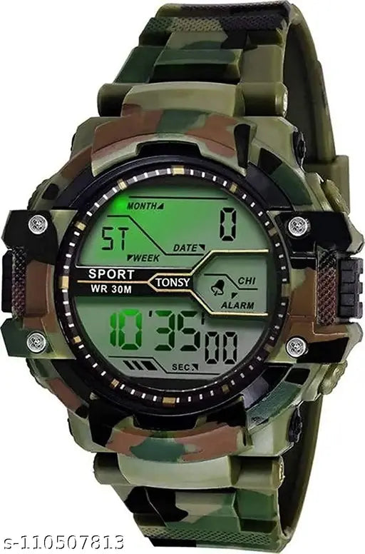 Camo army watch, digital display, sporty design, waterproof