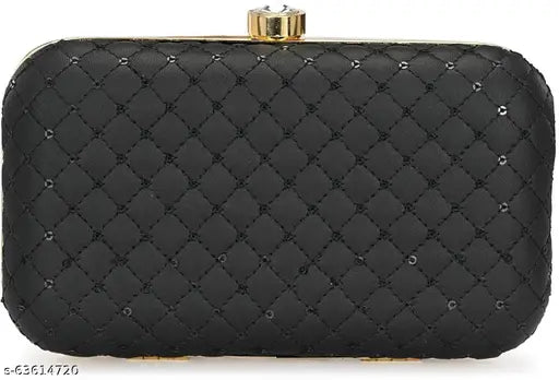 Black quilted clutch purse with gold hardware
