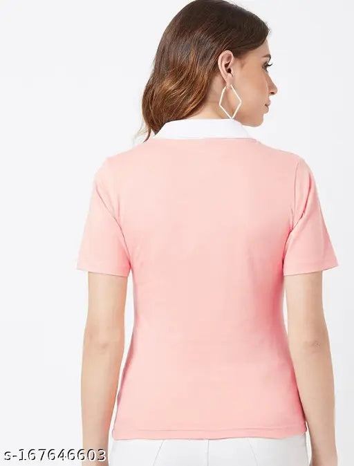 Stylish women's short sleeve solid cotton tee, eco-friendly, S-XXXL sizes from India
