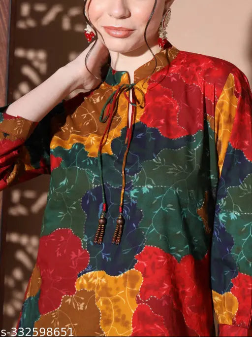 Multicolor camouflage print cotton coord set for women, three-quarter sleeves, Indian-made party wear