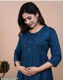 Rayon maternity gown with zip, solid-colored Anarkali kurti for breastfeeding women