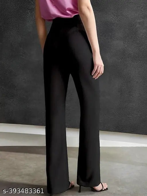 Black piped women's high rise dress pants