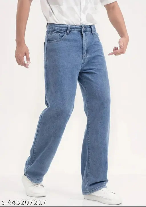 Light blue baggy loose jeans men's casual style