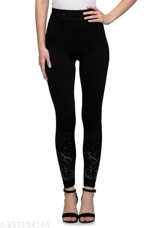 Embellished Lycra jeggings for girls and women, Indian-made fancy stone design in net pattern