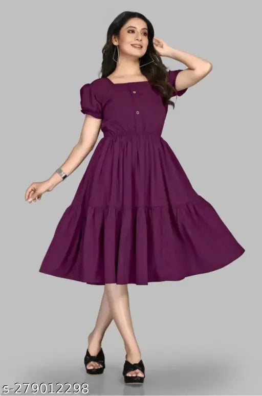 Stylish rayon partywear dress, solid net design, short sleeves for any occasion