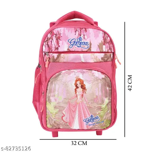 Pink polyester Indian Riders Wonder girl Barbee school trolley bag with adjustable straps, spacious storage, and 1000 Denier outer shell