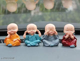 Handmade Indian Buddha Monk set, polyresin figurines for auto showpiece, 4-piece home decoration on display table