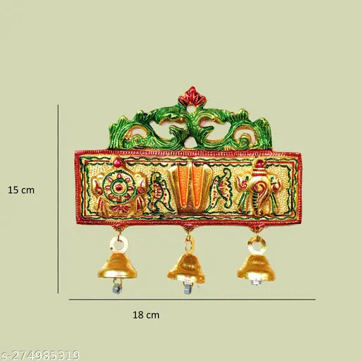 Tirupati Balaji Shankh Chakra tilak with Hanuman ji symbol, golden metal Ganesh idol wall hanging decorative showpiece (0.5x0.5x0.5 inches, made in India)