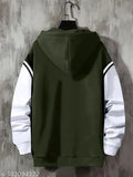 Olive and white cottonblend slim fit men's printed hooded neck full sleeve t-shirt, high quality fashion accessory for casual wear