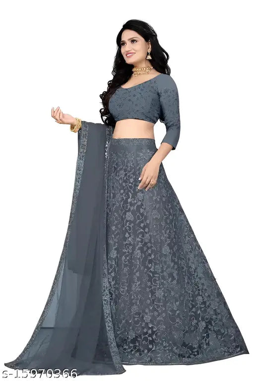 Indian net embroidered lehenga choli & dupatta set, celebrity zone, semi-stitched