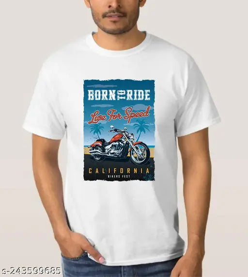 Polyester motorcycle print T-shirt, Born To Ride design, fashionable apparel for men in multiple sizes, India origin