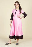 Baby pink, long anarkali kameez with black polka dot border