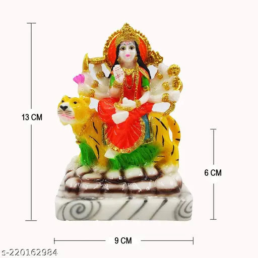 Marble Durga Devi statue, 6-inch Hindu god idol for temple decor or gifting, multicolor
