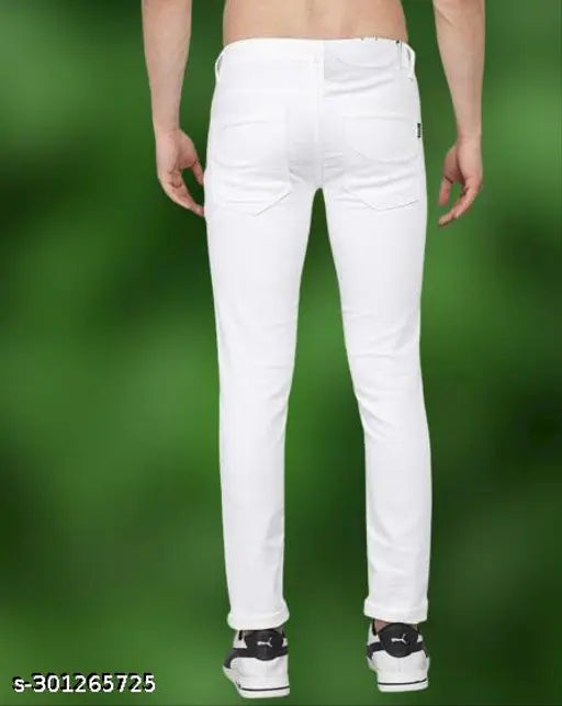 MARKVIEW Men's white denim skinny fit jeans, comfortable and stylish for everyday wear. Solid pattern, sizes available from 26-32 inches